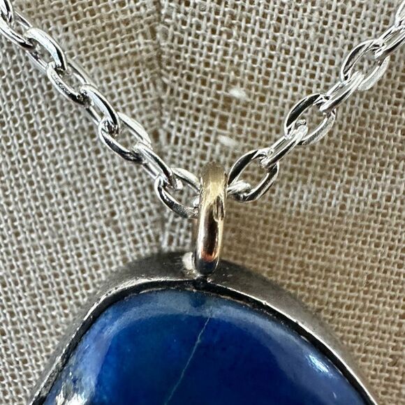 Sterling Silver & Lapis Lazuli Pendant Necklace with  Gold Bail - Picture 3 of 9